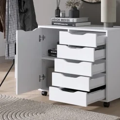 Kommode Otwin Weiß 40.6 x 61.5 cm mit 5 Schubladen und 1 Tür Vicco