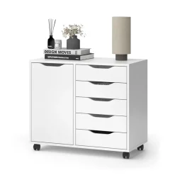 Kommode Otwin Weiß 40.6 x 61.5 cm mit 5 Schubladen und 1 Tür Vicco