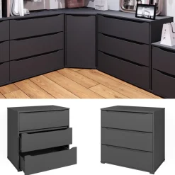 Kommode Ruben Anthrazit 48 x 77.6 cm mit 3 Schubladen Vicco
