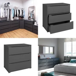 Kommode Ruben Anthrazit 48 x 77.6 cm mit 3 Schubladen Vicco