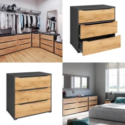 Kommode Ruben Goldkraft Eiche 48 x 77.6 cm mit Schubladen Vicco