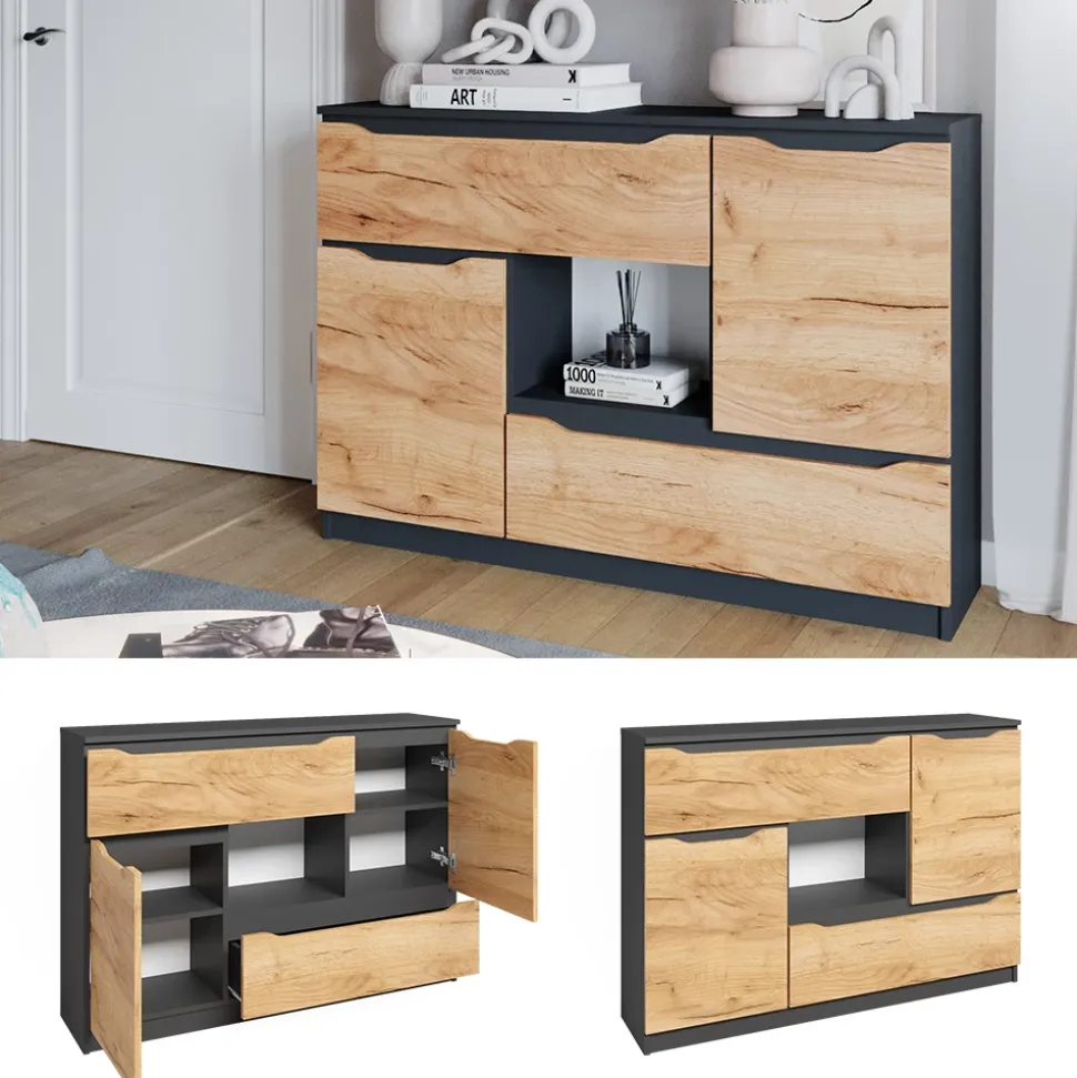 Kommode Ruben Goldkraft Eiche 120 x 84 cm mit Schubladen Vicco