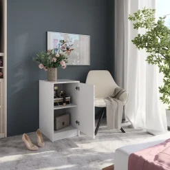 Kommode Sherry Weiß/Weiß Hochglanz 40.2 x 76 cm mit Behälterdeckel Vicco