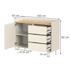 Kommode Velina Creme 100 x 82 cm mit 3 Schubladen und 1 Tür Vicco