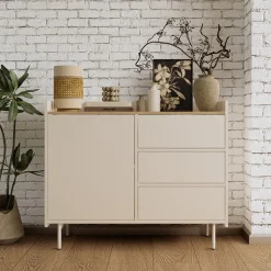 Kommode Velina Creme 100 x 82 cm mit 3 Schubladen und 1 Tür Vicco