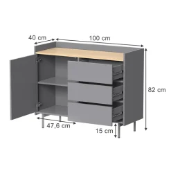 Kommode Velina Grau 100 x 82 cm mit 3 Schubladen und 1 Tür Vicco
