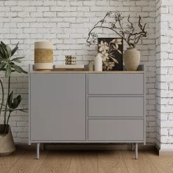 Kommode Velina Grau 100 x 82 cm mit 3 Schubladen und 1 Tür Vicco