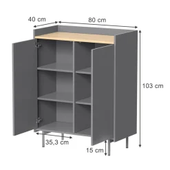 Kommode Velina Grau 80 x 103 cm mit 6 Fächern Vicco