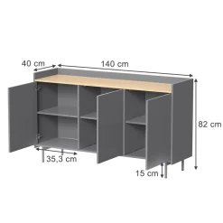 Kommode Velina Grau 140 x 82 cm mit 6 Fächern Vicco