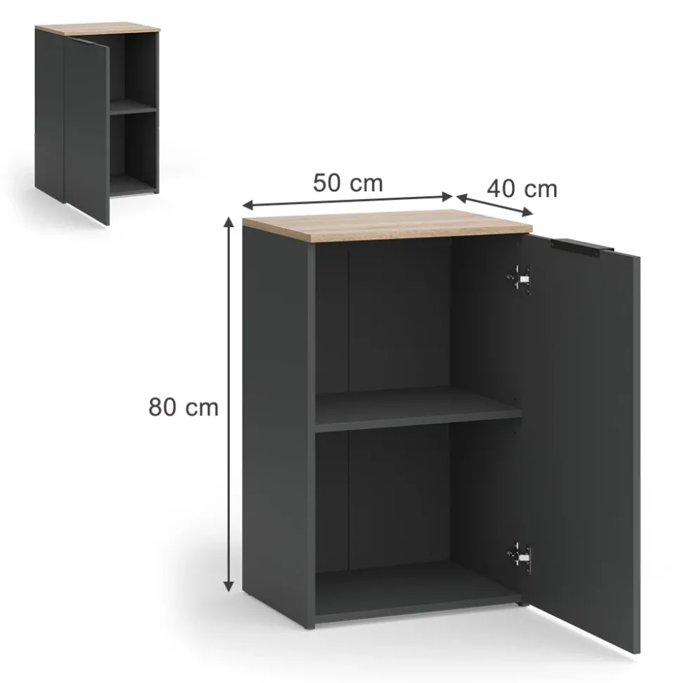 Kommode Wido Anthrazit 50 x 80 cm mit Regal Vicco