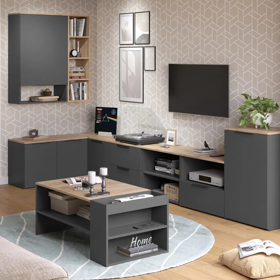 Kommode Wido Anthrazit 50 x 80 cm mit Regal Vicco