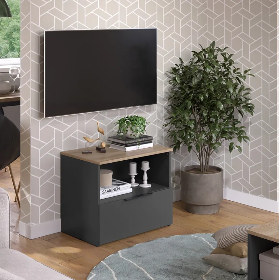 Kommode Wido Anthrazit/Sonoma 60 x 50 cm mit klappe Vicco