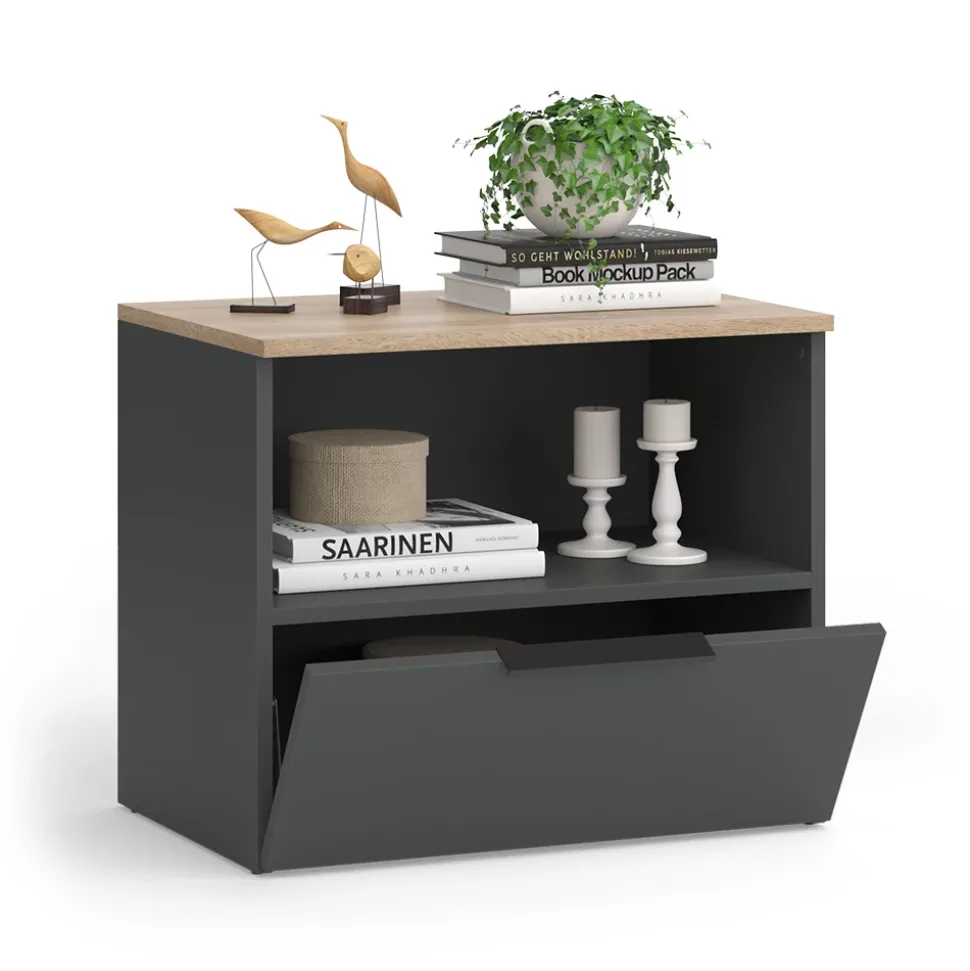 Kommode Wido Anthrazit/Sonoma 60 x 50 cm mit klappe Vicco