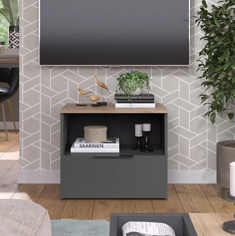 Kommode Wido Anthrazit/Sonoma 60 x 50 cm mit klappe Vicco