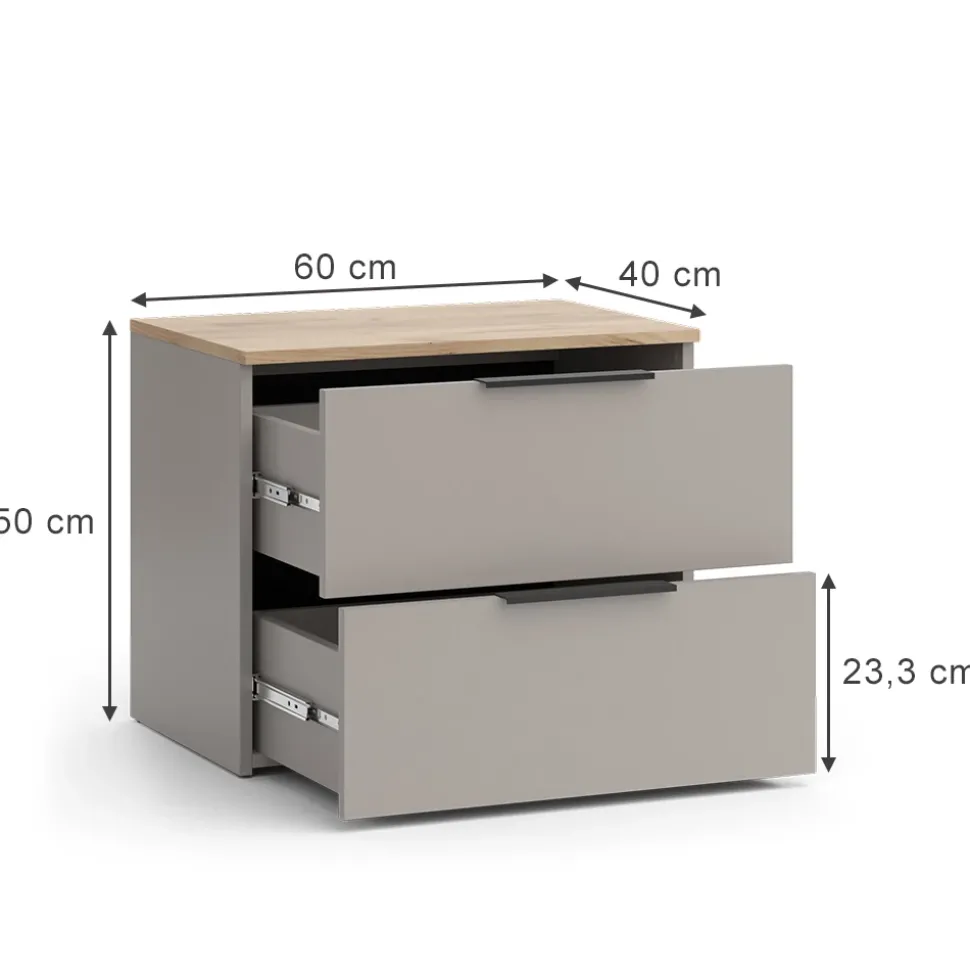 Kommode Wido Greige 60 x 50 cm mit 2 Schubladen Vicco