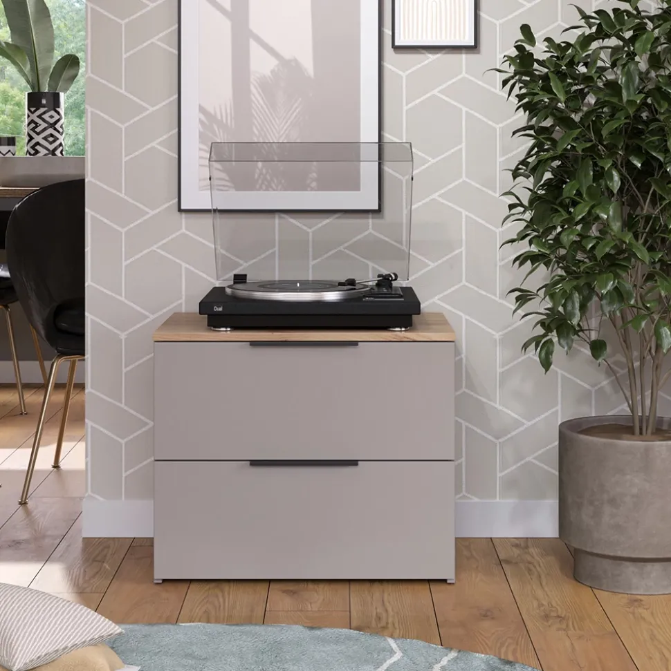 Kommode Wido Greige 60 x 50 cm mit 2 Schubladen Vicco