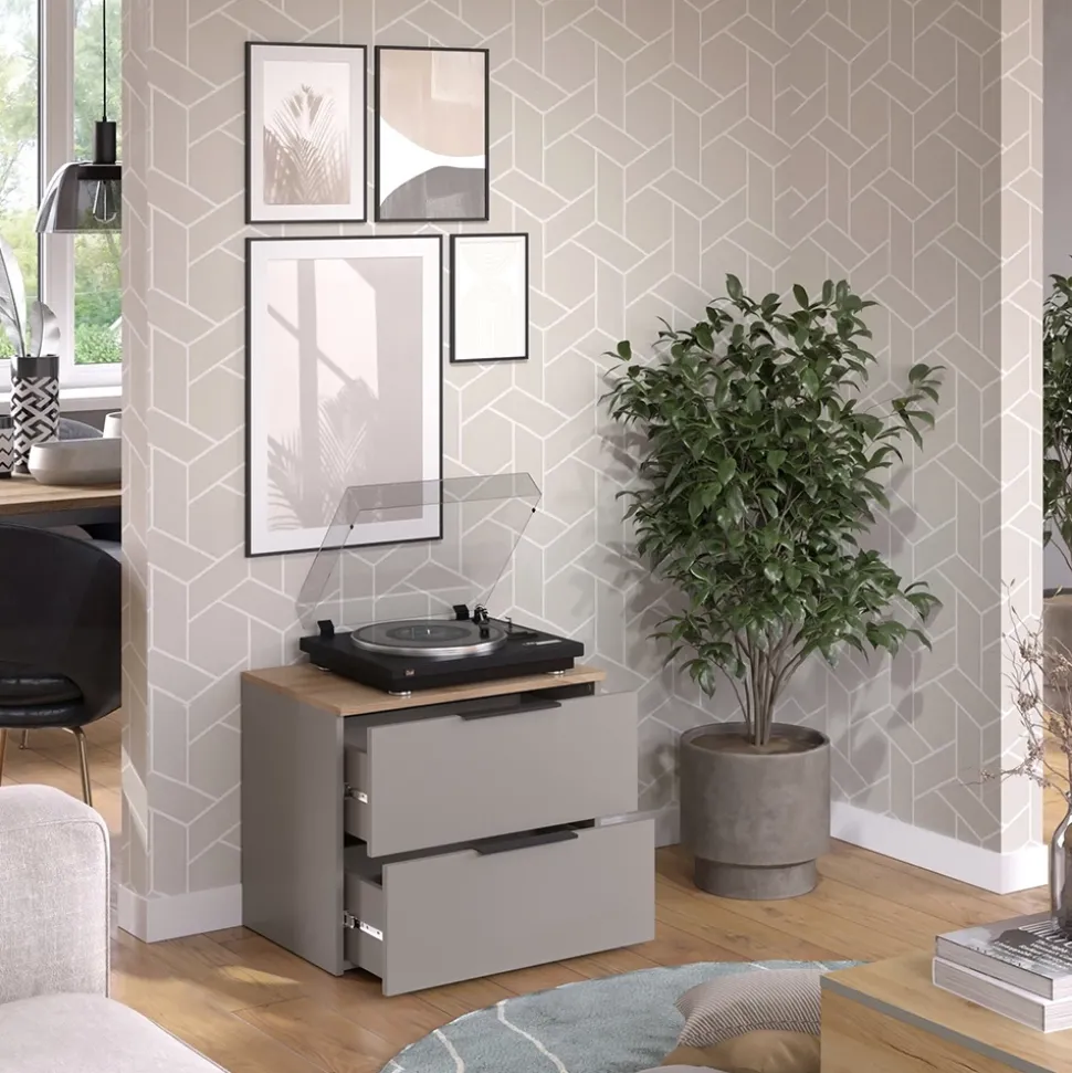 Kommode Wido Greige 60 x 50 cm mit 2 Schubladen Vicco