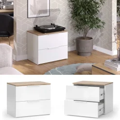 Kommode Wido Weiß/Sonoma 60 x 50 cm mit 2 Schubladen Vicco