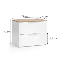 Kommode Wido Weiß/Sonoma 60 x 50 cm mit 2 Schubladen Vicco