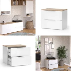 Kommode Wido Weiß/Sonoma 60 x 50 cm mit 2 Schubladen Vicco