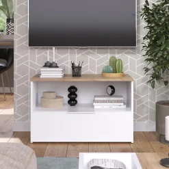 Kommode Wido Weiß/Sonoma 80 x 50 cm mit 1 geschlossenem Fach Vicco