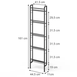 Leiterregal Klivo Schwarz 44.5 x 160 cm mit 5 Regalböden Vicco