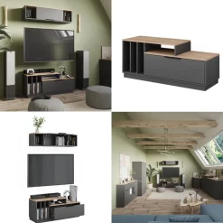 Lowboard Betti Anthrazit/Sonoma 120 x 49.9 cm mit 1 Tür Vicco