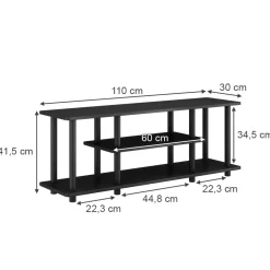 Lowboard Cesaro Schwarz 110 x 41.5 cm mit offenen Regalen Vicco