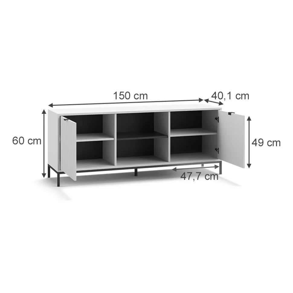 Lowboard Eliza Weiß 150 x 60 cm mit 2 Türen Vicco