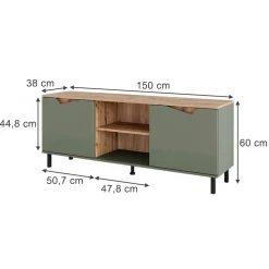 Lowboard Marelle Grün/Artisan 150 x 60 cm mit 2 Türen Vicco