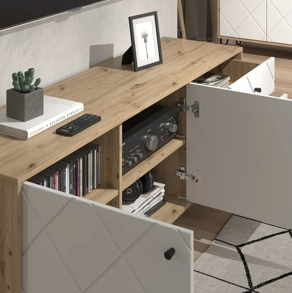 Lowboard Nizza Artisan-Eiche 150.2 x 60.2 cm mit 3 Schubladen & 2 Türen Vicco