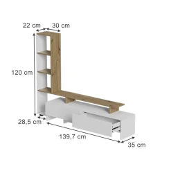 Lowboard Tavora Weiß/Eiche 168.2 x 120 cm mit 2 Schubladen Vicco