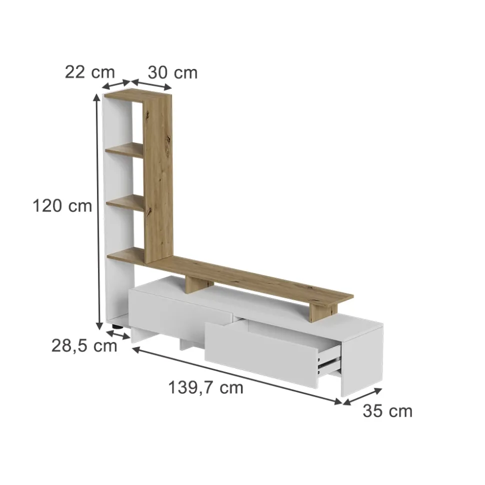 Lowboard Tavora Weiß/Eiche 168.2 x 120 cm mit 2 Schubladen Vicco