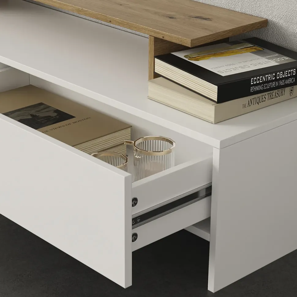 Lowboard Tavora Weiß/Eiche 168.2 x 120 cm mit 2 Schubladen Vicco