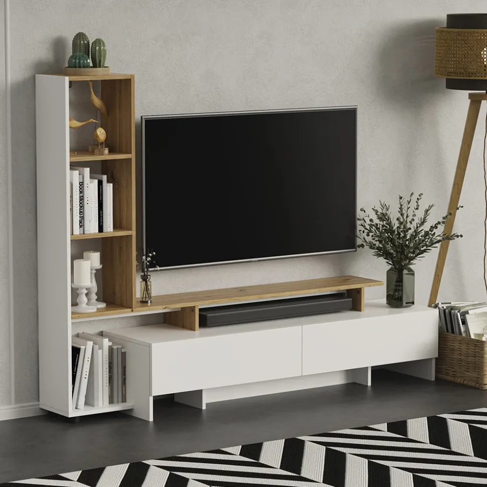 Lowboard Tavora Weiß/Eiche 168.2 x 120 cm mit 2 Schubladen Vicco