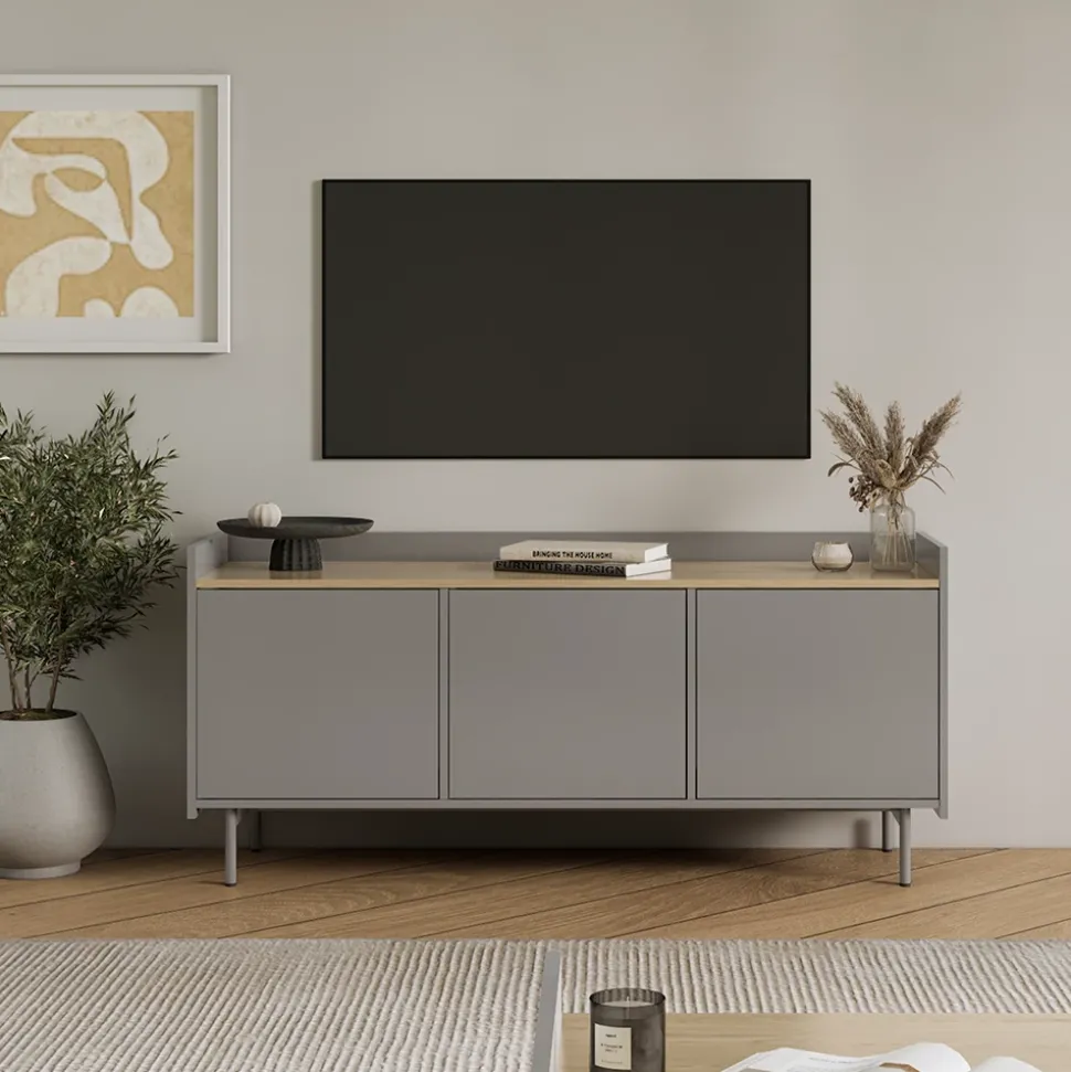 Lowboard Velina Grau 140 x 63 cm mit 3 Türen Vicco