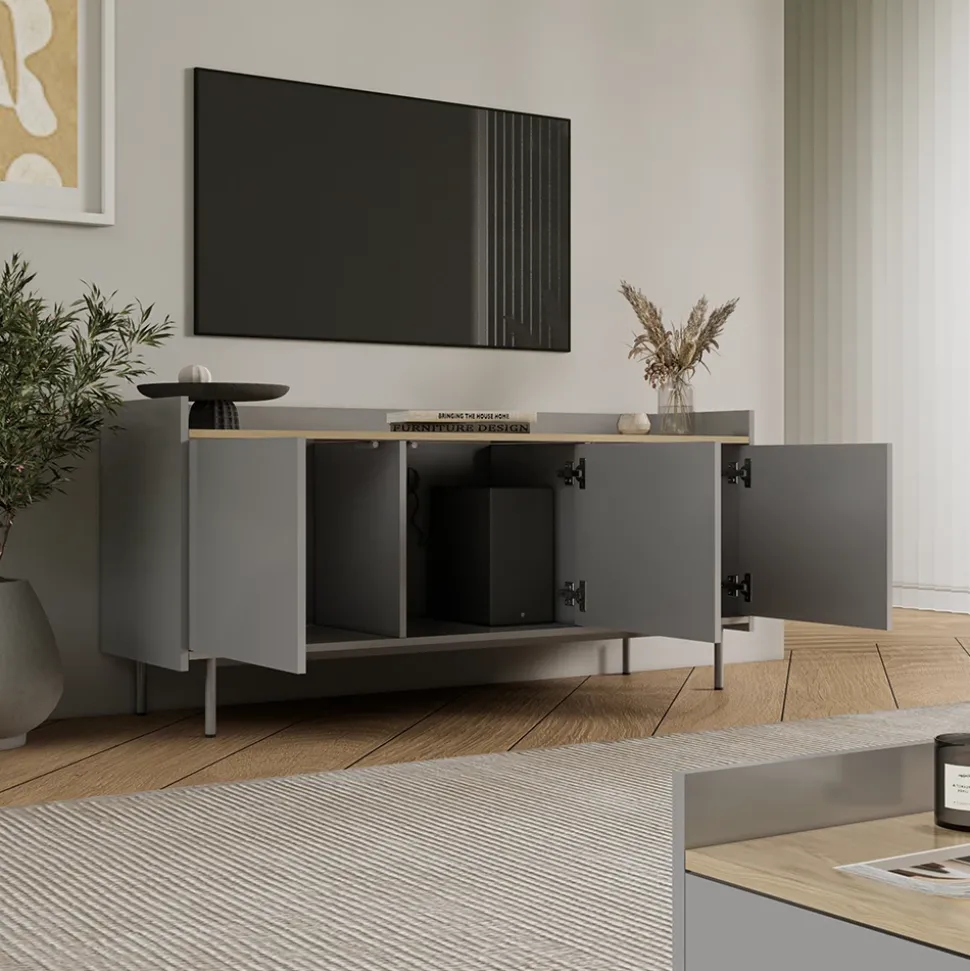 Lowboard Velina Grau 140 x 63 cm mit 3 Türen Vicco