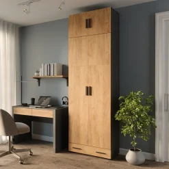 Mehrzweckschrank Frank Anthrazit/Goldkraft Eiche 80 x 241.2 cm mit Schrankaufsatz und Schubladenmodul Vicco