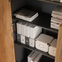 Mehrzweckschrank Frank Anthrazit/Goldkraft Eiche 80 x 241.2 cm mit Schrankaufsatz und Schubladenmodul Vicco