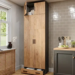 Mehrzweckschrank Frank Anthrazit/Goldkraft Eiche 80 x 241.2 cm mit Schrankaufsatz und Schubladenmodul Vicco