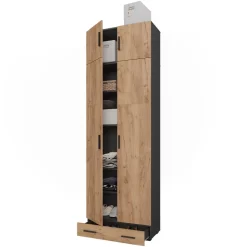 Mehrzweckschrank Frank Anthrazit/Goldkraft Eiche 80 x 241.2 cm mit Schrankaufsatz und Schubladenmodul Vicco