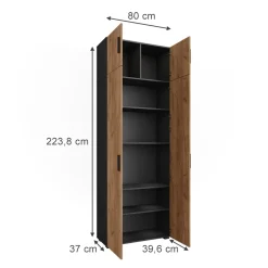 Mehrzweckschrank Frank Anthrazit/Goldkraft Eiche 80 x 223.8 cm mit Schrankaufsatz Vicco