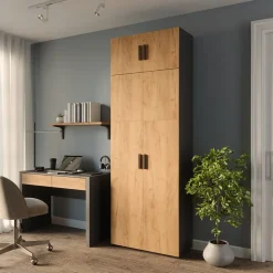 Mehrzweckschrank Frank Anthrazit/Goldkraft Eiche 80 x 223.8 cm mit Schrankaufsatz Vicco