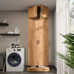 Mehrzweckschrank Ingo Anthrazit/Goldkraft Eiche 80 x 241.2 cm mit Schrankaufsatz und Schubladenmodul Vicco