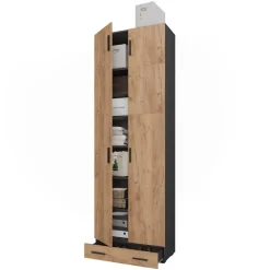 Mehrzweckschrank Ingo Anthrazit/Goldkraft Eiche 80 x 241.2 cm mit Schrankaufsatz und Schubladenmodul Vicco
