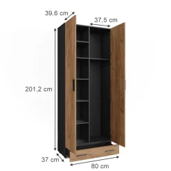 Mehrzweckschrank Ingo Anthrazit/Goldkraft Eiche 80 x 201.2 cm mit Schubladenmodul Vicco