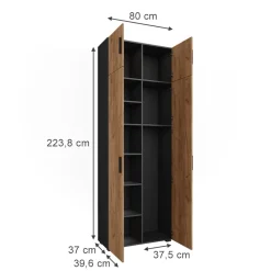 Mehrzweckschrank Ingo Anthrazit/Goldkraft Eiche 80 x 223.8 cm mit Schrankaufsatz Vicco