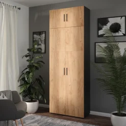 Mehrzweckschrank Ingo Anthrazit/Goldkraft Eiche 80 x 223.8 cm mit Schrankaufsatz Vicco