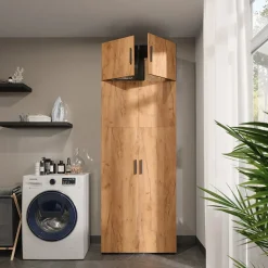 Mehrzweckschrank Ingo Anthrazit/Goldkraft Eiche 80 x 223.8 cm mit Schrankaufsatz Vicco