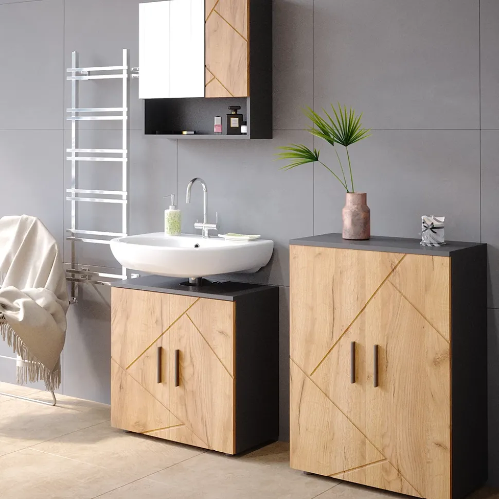 Midischrank Irma Anthrazit/Goldkraft Eiche 60 x 81 cm Vicco